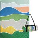 Exclusivo Mezcla Waterproof Picnic Blanket 60x80 Inches Large Multicolor Floral Polyester Sandproof Modern Camping Blanket (Waved Green)