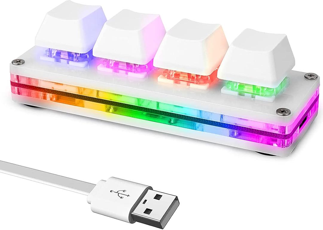 Ecarke Mini 4-Key OSU Keypad Hotswap One Handed Keypad Mechanical Gaming Keyboard,Can Self Programming Macro,with 1.5m USB-C Data CableUpgrade Cherry Shaft & RGB LED