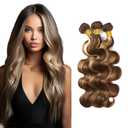 Highlight Human Hair Bundles P4/613 Body Wave Human Hair Bundles Brown Body Wave Bundle P4/613 Color Brazilian Two Tone Chocolate Brown and Blonde Bundles Human Hair Extensions 26 28 30 Inch