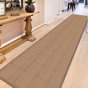 12ft Natural Jute Hallway Runner Rug Non Slip Washable, Rubber Backed Long Indoor Entryway Runner, Absorbent Kitchen Carpet Sink Rug, Camel