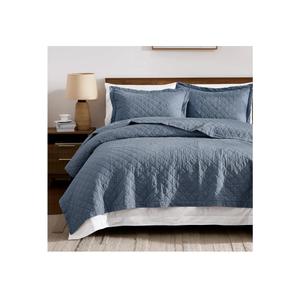 WDCOZY 100% Cotton Quilt Queen Size Bedspread, Pre-Washed 3-Piece Lightweight Soft Coverlet Set with 2 Pillow Shams, Modern Neutral Design All Season Bedding Set, Dusty Blue