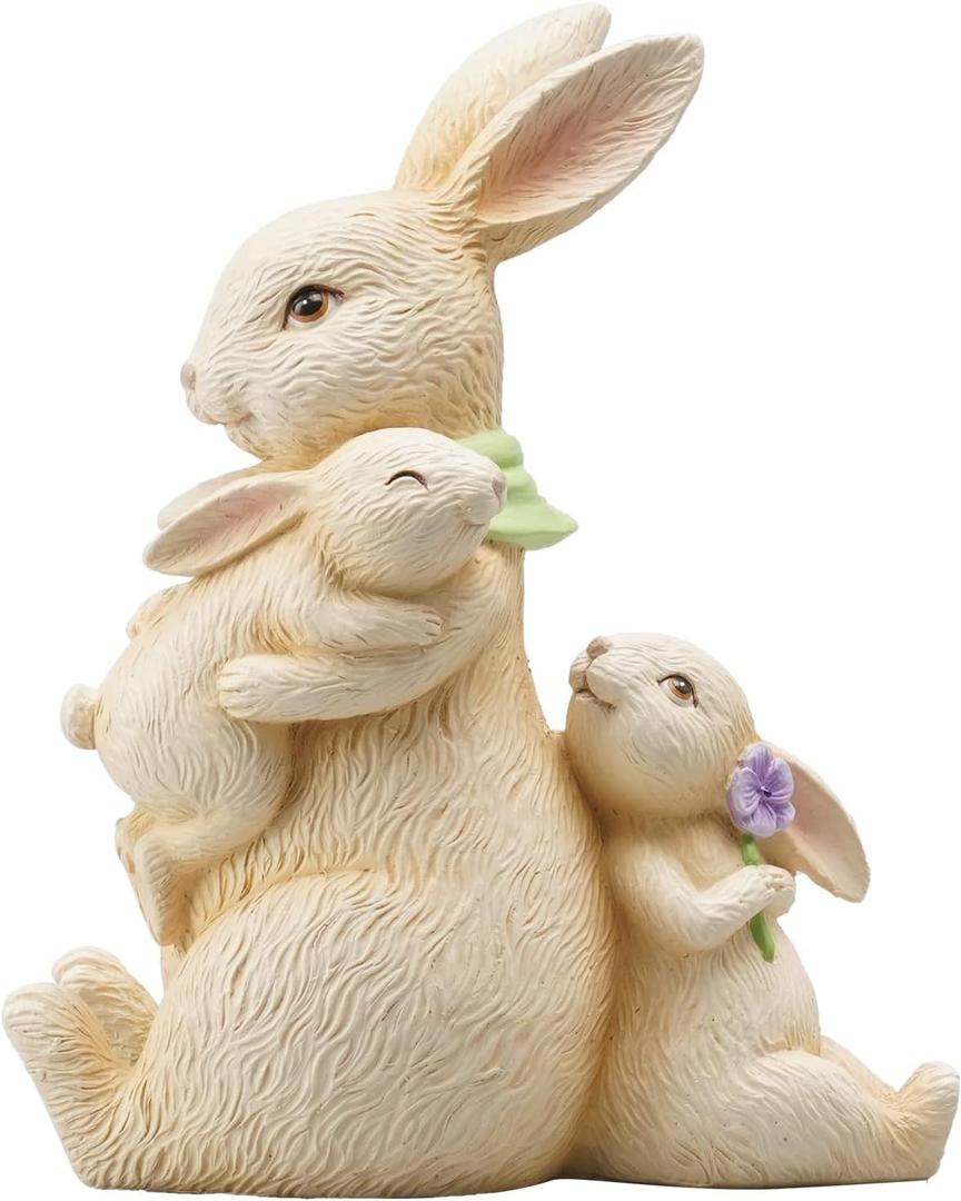 Newman House Studio Easter Decorations Family Bunny Figurines Spring-Decor - Resin Sitting Bunny Mom with Kids Tabletop Decorations for Home Farmhouse 3.5 * 1.5 * 4.5 inch