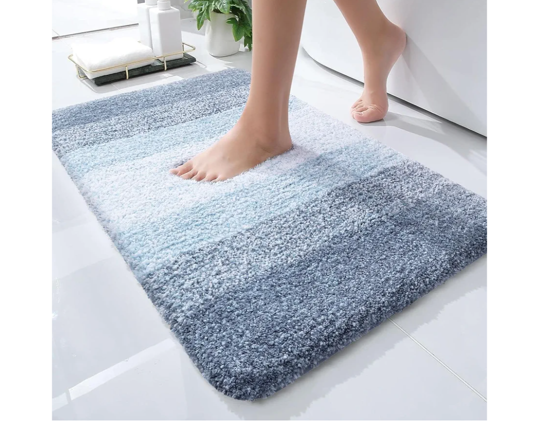 OLANLY Bathroom Rug Mat 24x16, Extra Soft and Absorbent Polyester Bath Rugs, Non-Slip Plush Shaggy Bath Carpet, Machine Wash Dry, Bath Mats for Bathroom Floor, Tub and Shower, Blue