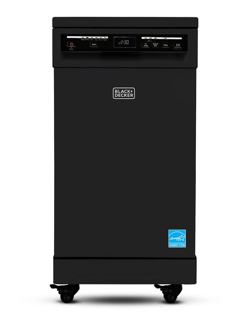BLACK+DECKER 18-Inch Portable Dishwasher, 8-Place Setting Capacity, Mobile Dish Washer with 6 Wash Programs, LED Display, Stainless Steel Tub, ENERGY STAR Certified, BPD8B, Black 