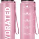 Sahara Sailor Water Bottle, 32/25/17oz Durable and Leakproof Water Bottles Motivational with Time Marker, Tritan, BPA Free, Wide Mouth with Easy Clean Brush for Gym, Travel, School, Office (1 Bottle) (25.4 Ounces, Pink Topaz)