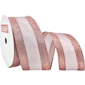 Rose Gold Wired Ribbon Satin with Glitter Edge, 2.5 Inch x 10 Yards Rose Gold Christmas Ribbon for Tree Decoration Garland Wreath Bow Making Gift Wrapping Home Decor