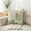 Green Floral Throw Pillow Covers 18x18 - Faux Linen Botanical Wildflower Decorative Cushion Case, Double Sided Farmhouse Spring Decor for Sofa Couch Living Room (1 Pack, No Insert)