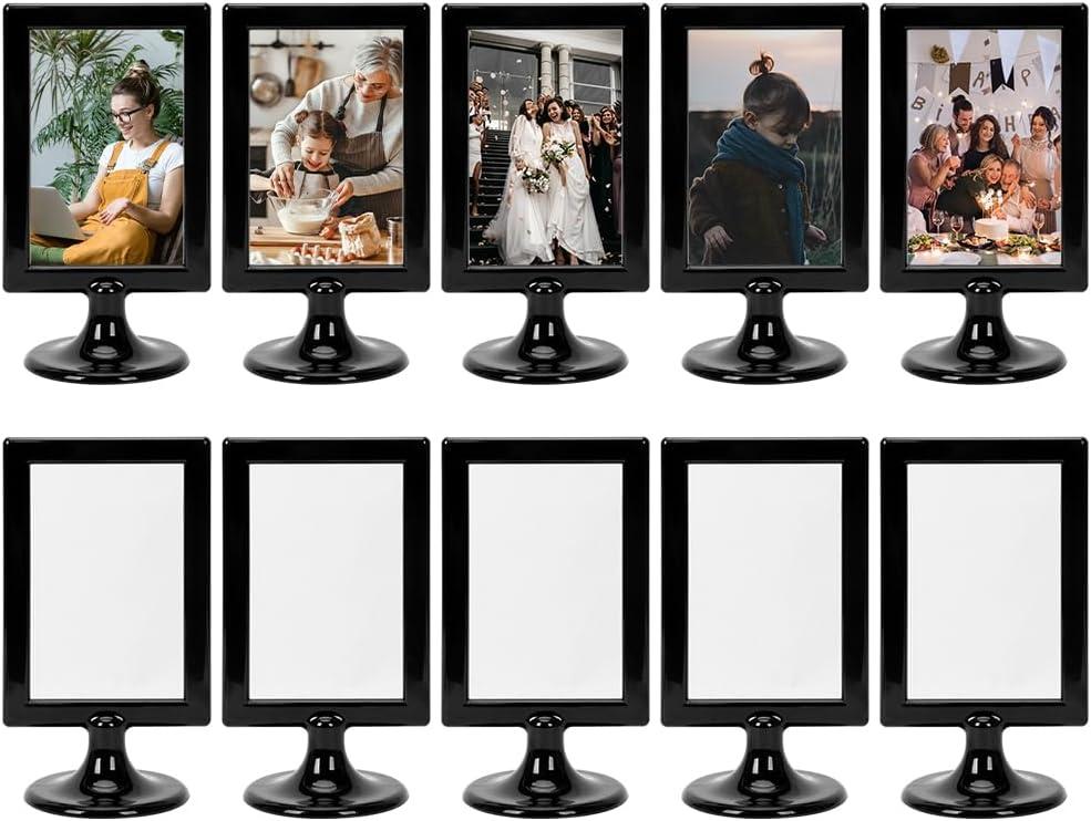 Double Sided Standing Picture Frames, 4x6 Inch 2 Sided Pedestal Photo Frame with Inserts and Base, Plastic Vertical Photo Frame For Display (Black, 10 Pack)