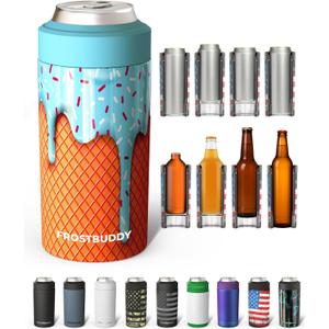 Frost Buddy Universal Can Cooler - Fits all - Stainless Steel Can Cooler for 12 oz & 16 oz Regular or Slim Cans & Bottles - Stainless Steel (Blue Ice Cream)