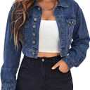 EMMIOL Cropped Denim Jacket for Women Vintage, Oversized Jean Jacket Distressed Dark Wash, Baggy Short Coat (Large, Medium Blue)