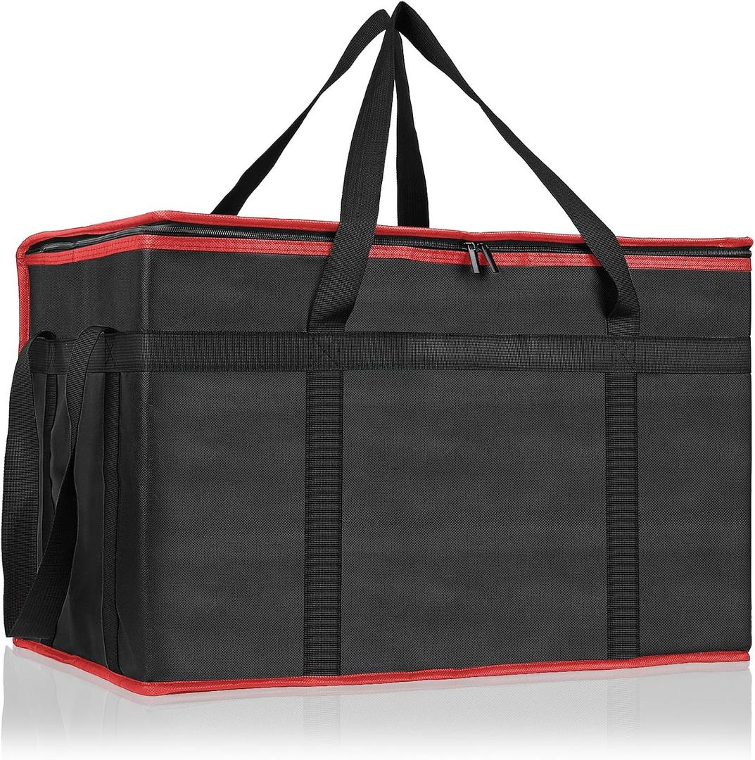 PEASUG Insulated Bags for Food Delivery, XXXL Pizza Delivery Bags, Large Capacity Cooler Bag Keep Food Warm for Grocery Shopping and Catering, Foldable, Heavy-Duty (Red)