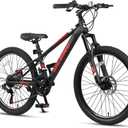 Glerc 20 24 Inch Kids Bike, Kids Mountain Bike for Boys and Girls Ages 6-14, 21-Speed Skyline Bicycle with Front Suspension and Disc Brakes, Multiple Colors (Black)