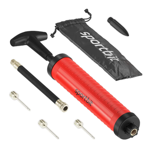 SPORTBIT Ballpump for Sports Balls - Basketball Pump for Sport Balls - Football & Soccer, Basketball, Volleyball Pump, Swim Inflatables - Hand Air Pump with 3 Needles, Nozzle, Extension Hose, Pouch 