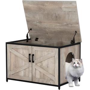 unipaws Top Opening Cat Litter Box Enclosure, Flip Top XL Extra Large Cat Box Furniture, Friendly to Elderly People, High Jumbo Automatic Litter Box Cover Hidden for Large Cat (Weathered Grey)