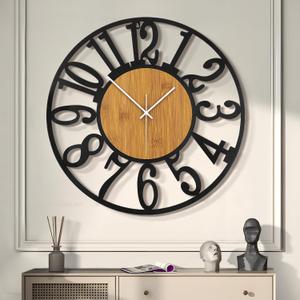 LEIKE Large Wall Clocks,Silent,Non Ticking,Battery Operated Rustic Round Modern Big Wood Wall Clock for Living Room, Bedroom,Kitchen,Farmhouse,Office,Home Decor, 16 in