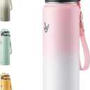 Enerbone 32 oz Insulated Water Bottle, Stainless Steel Bottle with Carrying Strap, Double-Wall Vacuum Insulation Design, Leakproof Sports Bottle with Straw, Keep Drinks Cold or Hot for Hours (Cotton)