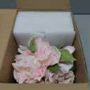 Hollyone Pink Peonies Artificial Flowers with Vase Faux Flowers Peony Fake Flowers Silk Flower Arrangements in Glass Vase with Faux Water for Home Decor Bathroom Table Centerpiece Shelf Decorations