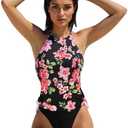 Halter Tankini Swimsuits for Women, Tummy Control Swim Suit for Women 2025 with High Waisted Bottom, Floral, Size: XL