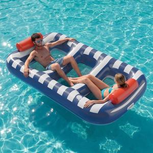 Funscape Large Inflatable Pool Floats, 87" x 53" Water Floating Hammock Tanning Pool Louger Adults, Outdoor Sun Bathing Tan Bed Mesh Mat, Swim Water Raft Floatie Summer Beach Lake Party Gifts (Blue)