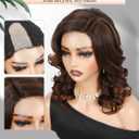 FANCEE Short Body Wavy Wig Curly Loose Wave Wigs Big Curly Lady Side Part Shoulder Length Wigs Synthetic Wig for Black Women (Mixed Brown)