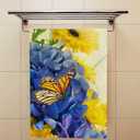 Hapuxt Hand Towels Face Towels Set of 2 Summer Yellow Blue Butterfly Flowers Soft Comfortable Polyester Microfiber Fast Water Absorbent Towels for Bathroom Kitchen 30X15 Inch
