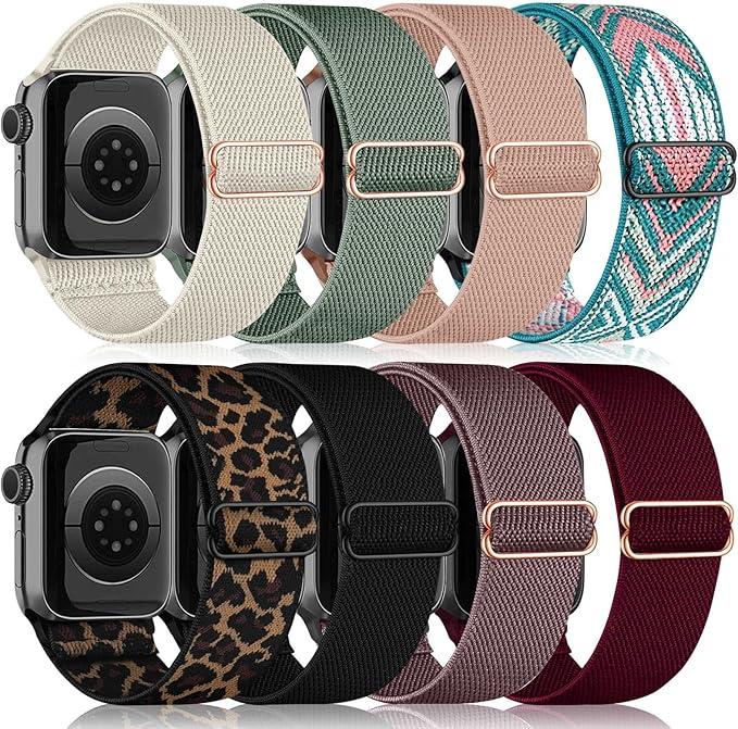 8 Pack Strap Compatible with Apple Watch Straps 40mm 38mm 41mm Men Women, Nylon Adjustable Stretchy Replacement Sport Band Compatible with iWatch Series 8 7 6 5 4 3 2 1 SE