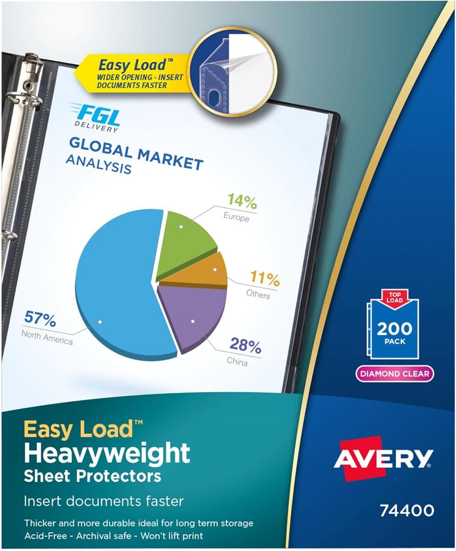 Avery Diamond Clear Heavyweight Sheet Protectors, Easy Load, 200 Document Protectors (74400)