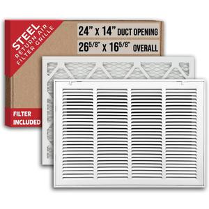 Fits 24x14 Duct Opening | Filter Included Steel Return Air Filter Grille by Handua [Removable Door] | Vent Cover Filter Grill | White | Outer Dimensions: 26 5/8"W X 16 5/8"H