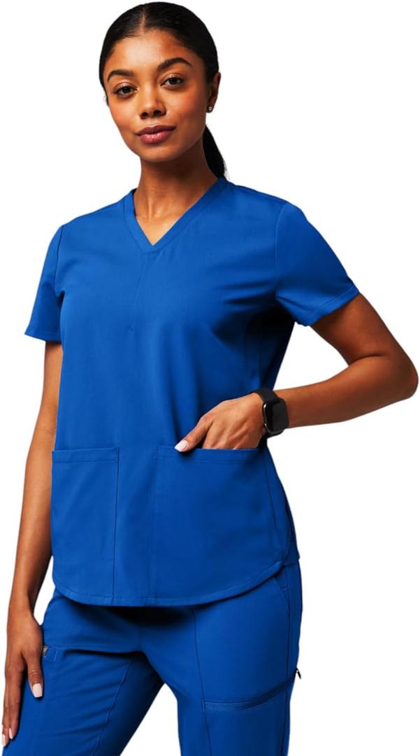 Fabletics Women's Method 2-Pocket Scrub Top - MotionTech, 4-Way Stretch, Wrinkle-Resist, Anti-Shrink (4XL, Royal Blue)