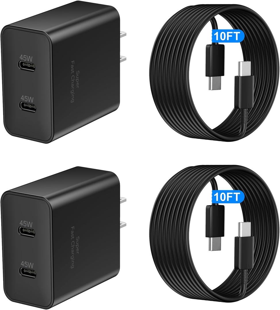 45W Samsung Super Fast Charger USB C, Dual Android Phone Charger Type C Chargers Fast Charging Block with 10FT Long USB-C Charging Cable Cord for Samsung Galaxy S25 Ultra/S25+/S25/S24Ultra/S24/S23/S22