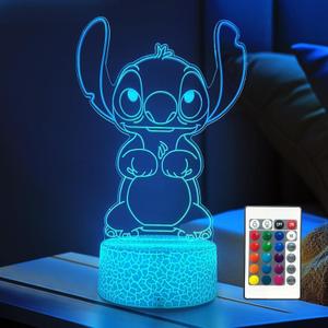 AGOODTO Stitch Night Light, 16-Color Night Light, 3D LED Lamp with Smart Remote Control, Bedroom Decoration, Christmas Holiday Gifts