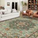 TOPRUUG Washable Oriental Area Rug - 10x12 Rugs for Living Room Soft Carpet for Bedroom Waterproof Floral Distressed Indoor Stain Resistant Non-Shedding Floor Carpets (Green, 10x12)