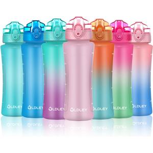 OLDLEY Kids Water Bottle with Straw 15 oz BPA-Free Leak-Proof Motivational Water Bottles with Time Marker for School Sports Travel Gym, Easy to Use for Girls Goys, 1 Straw Lid, Candy Pink