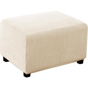 Turquoize Stretch Ottoman Cover Ottoman Slipcover Sofa Cover Footstool Protector Storage Ottoman Covers Furniture Protector Soft Rectangle slipcover with Elastic Bottom (Large, Biscotti Beige)