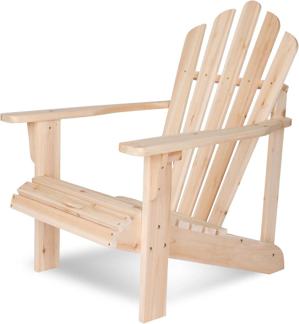 Shine Company Westport Wooden Adirondack Chair, Outdoor Patio Firepit Chairs, Back & Seat Pre-Assembled, Natural