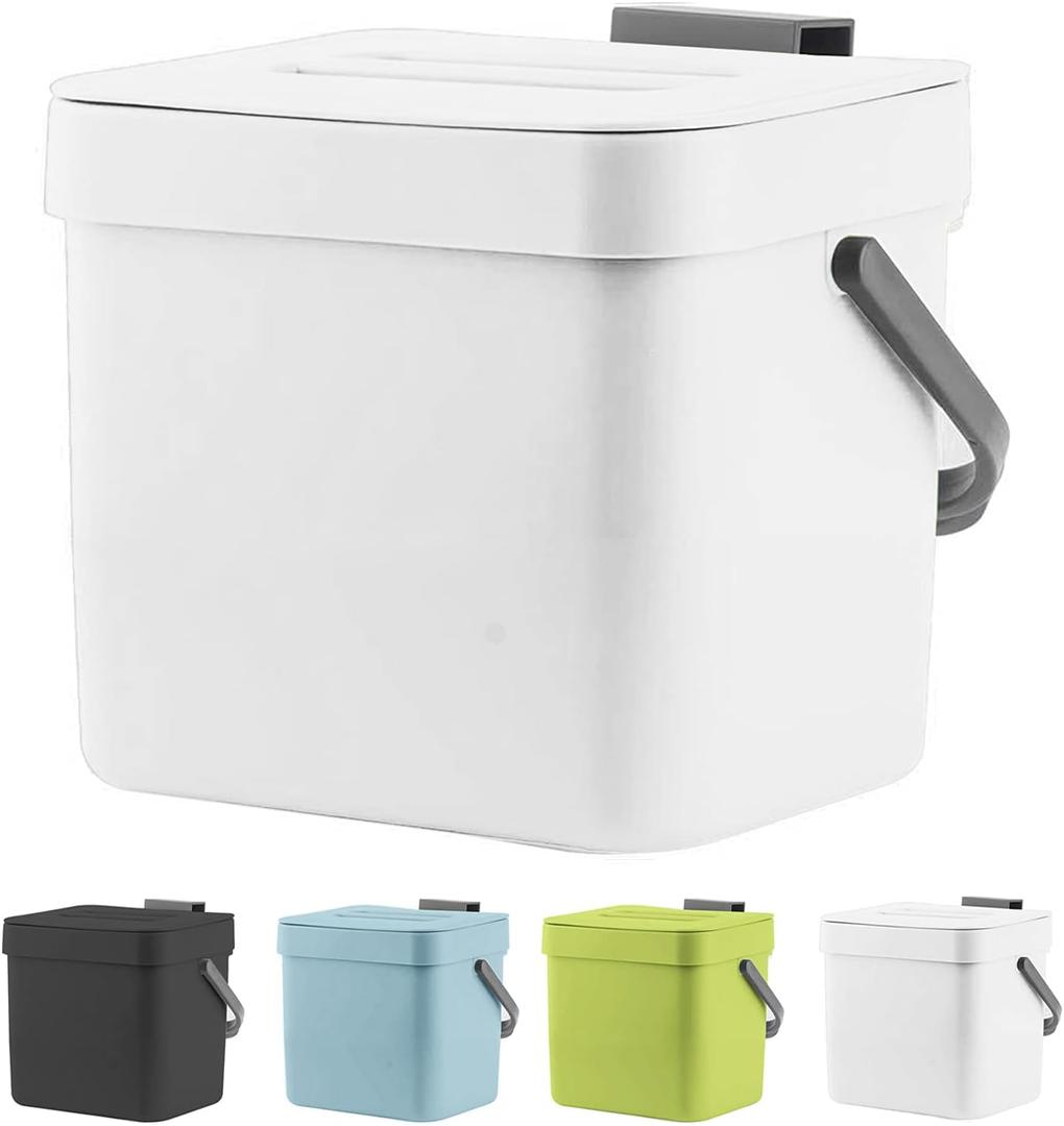 LALASTAR Trash Can with Lid, Wall-Mounted Under Sink Small Garbage Can for Kitchen, Bathroom, Hanging Plastic Trash Can, 1.8 Gallon, White (7L-New)
