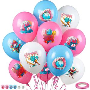 Seenelling 30 Pcs 10 Inch Ice Cream Drip Baseball Balloons with 32.8 ft Ribbon Pink and Blue White Baseball Balloon Decorations for Sport Themed Birthday Baby Shower Graduation Party Backdrop Supplies