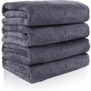 4 Pack Hand Towels, Microfiber Coral Velvet Highly Absorbent Towels for Bathroom, Gym, Shower, Hotel, and Spa, Quick Drying, 16 x 28 inches (Gray)