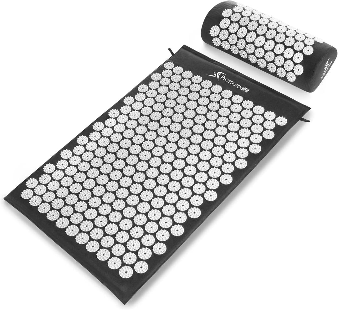 ProsourceFit Acupressure Mat and Pillow Set for Back/Neck Pain Relief and Muscle Relaxation (Large, Large - Black/White)