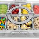 Divided Serving Tray with Lid and Handle,8 Compartments Snacks Box,Snack Fruit and Veggie Tray,Portable Platter for Candy Fruits Nuts Snack Party Entertaining Picnic (1 PCS Grey)