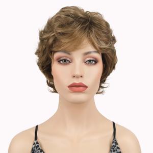 Lydell 6" Short Curly Wavy Wigs Synthetic Full Hair Classic Style(12TT26 Light Brown with Highlights)