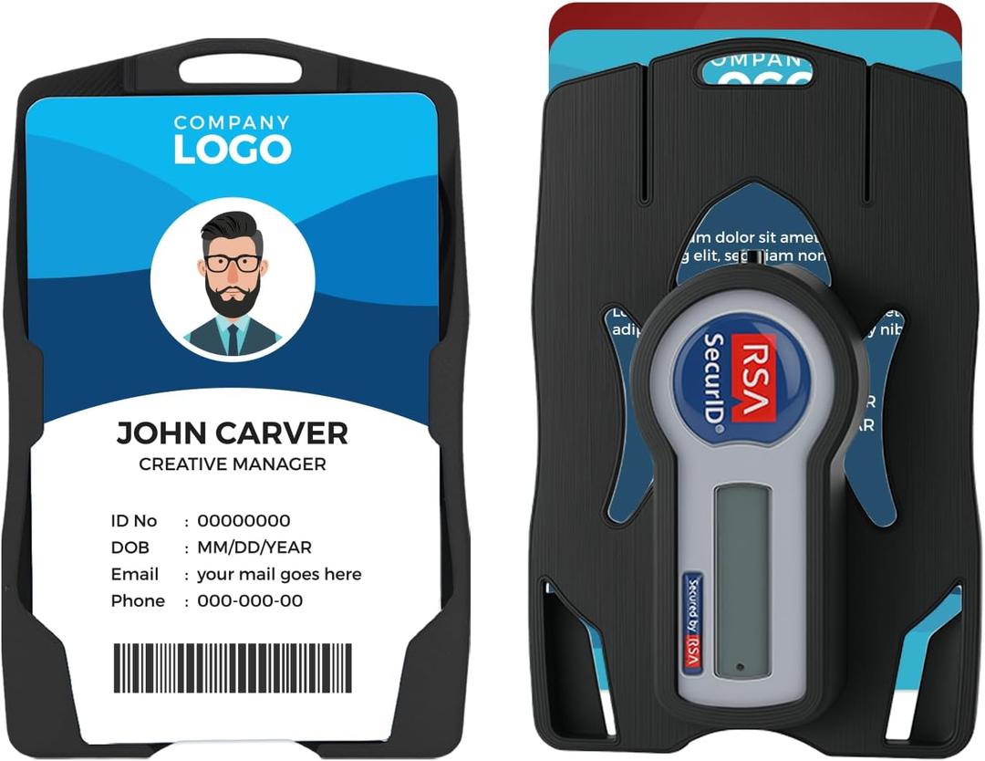 Sheildcase RSA Token Badge Holder, (Holds up to 2 Badges and 1 RSA SecurID Token), Shockproof, Black