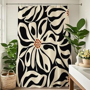 Pakena Boho Abstract Matisse Shower Curtain Funky Black White Geometric Shower Curtains Vintage Flower Bohemian Aesthetic Art Bath Set Modern Minimalist 70S Neutral Bathroom Decor 72x72 Inch