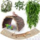 HERCOCCI Bearded Dragon Tank Accessories, Large Reptile Bridge Hammock Flexible - Jungle Climbing Vines and Leaves with Suction Cups Habitat Dcor for Hiding& Climbing Snake Gecko Lizard Chameleon