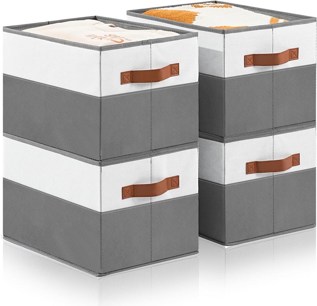 4 Pack Large Storage Bins with Handle,Collapsible Storage Basket for Shelves,Fabric Closet Organizer for Organizing Clothes Blanket,Decorative Dorm Organizers and Storage