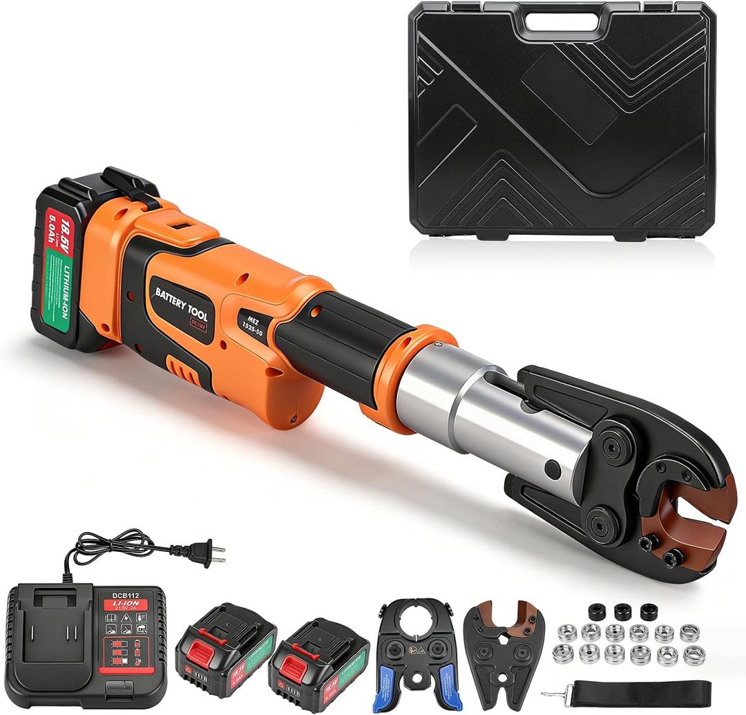 ProPress Tool, 18V Electric Pipe Crimping Tool with Brushless Motor, Hydraulic Multifunctional Press Tool Kit Cable Crimper & Cutter for Copper Pipes Plumbing with 15 Dies 25AH Battery Toolbox
