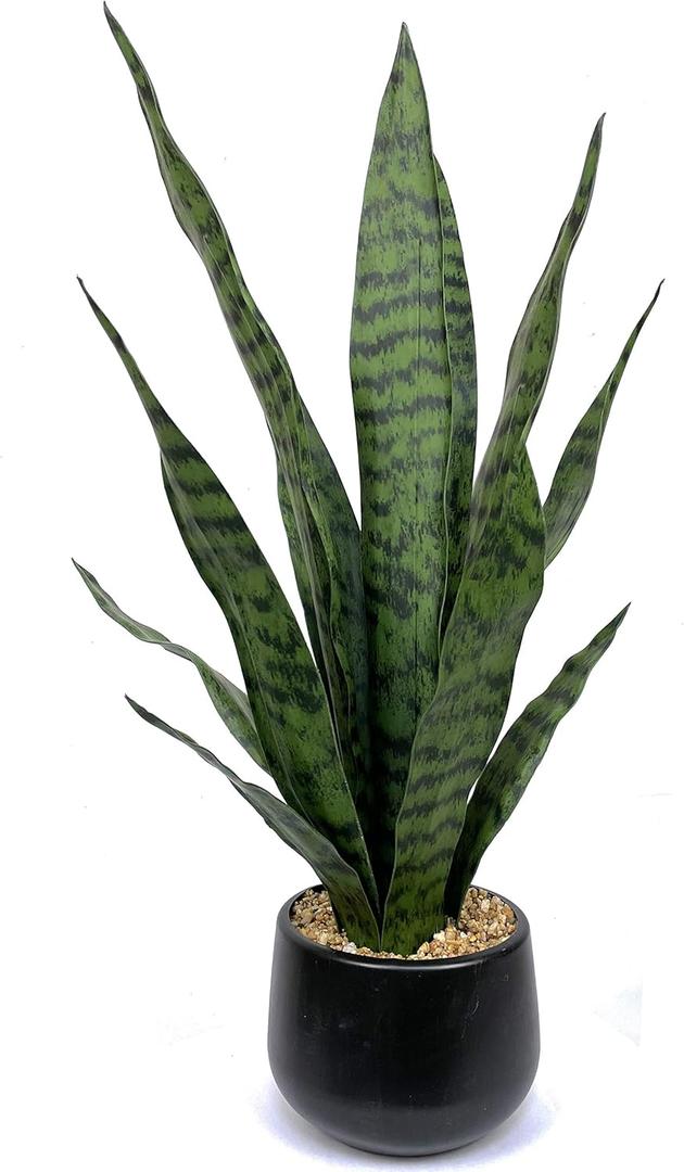 Bird Fiy Artificial Snake Plant 22.5" Faux Agave Fake Sansevieria Artificial Potted Plants for Indoor and Outdoor Home Office Dcor (Green)