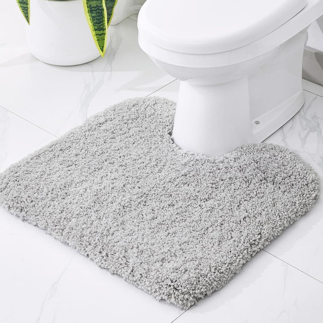 Grey Toilet Rug 22x24 Non Slip Fluffy Toilet Floor Mat U Shaped Washable Bathroom Contour Rug for Toilet Absorbent Thick Toilet Carpet