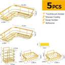 Gold Corner Adhesive Shower CaddyRustproof Stainless Steel Corner Shower Shelves for Bathroom Kitchen, No Drilling Wall Mounted Shower Rack for Inside Shower, 5 Pack