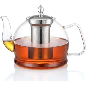 HIWARE 1500ml Glass Teapot with Removable Infuser, Stovetop Safe Tea Kettle, Blooming and Loose Leaf Tea Maker Set, 50 Oz